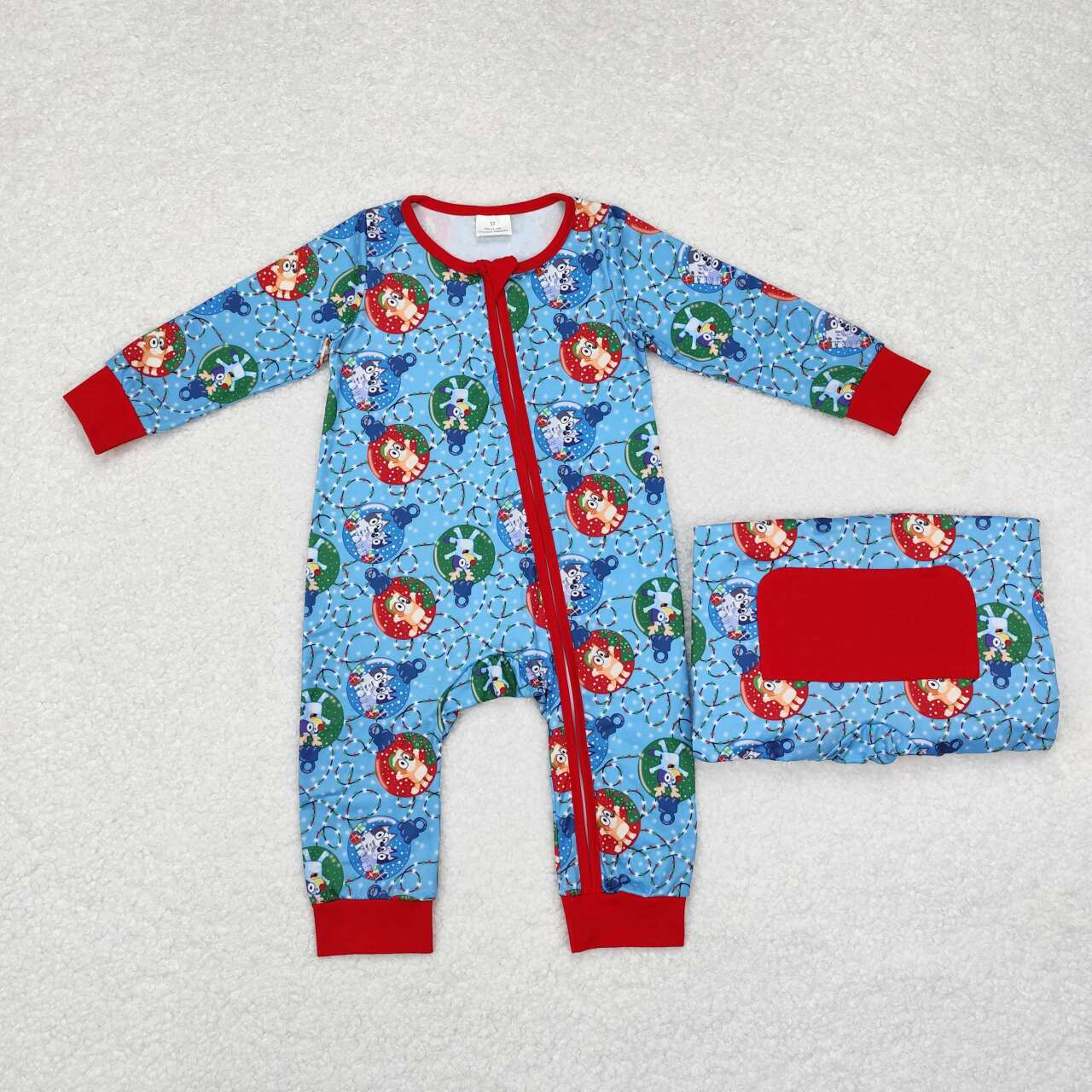 LR1315 Cartoon Dog Christmas Lights Print Baby Boys Sleeper Zipper Romper