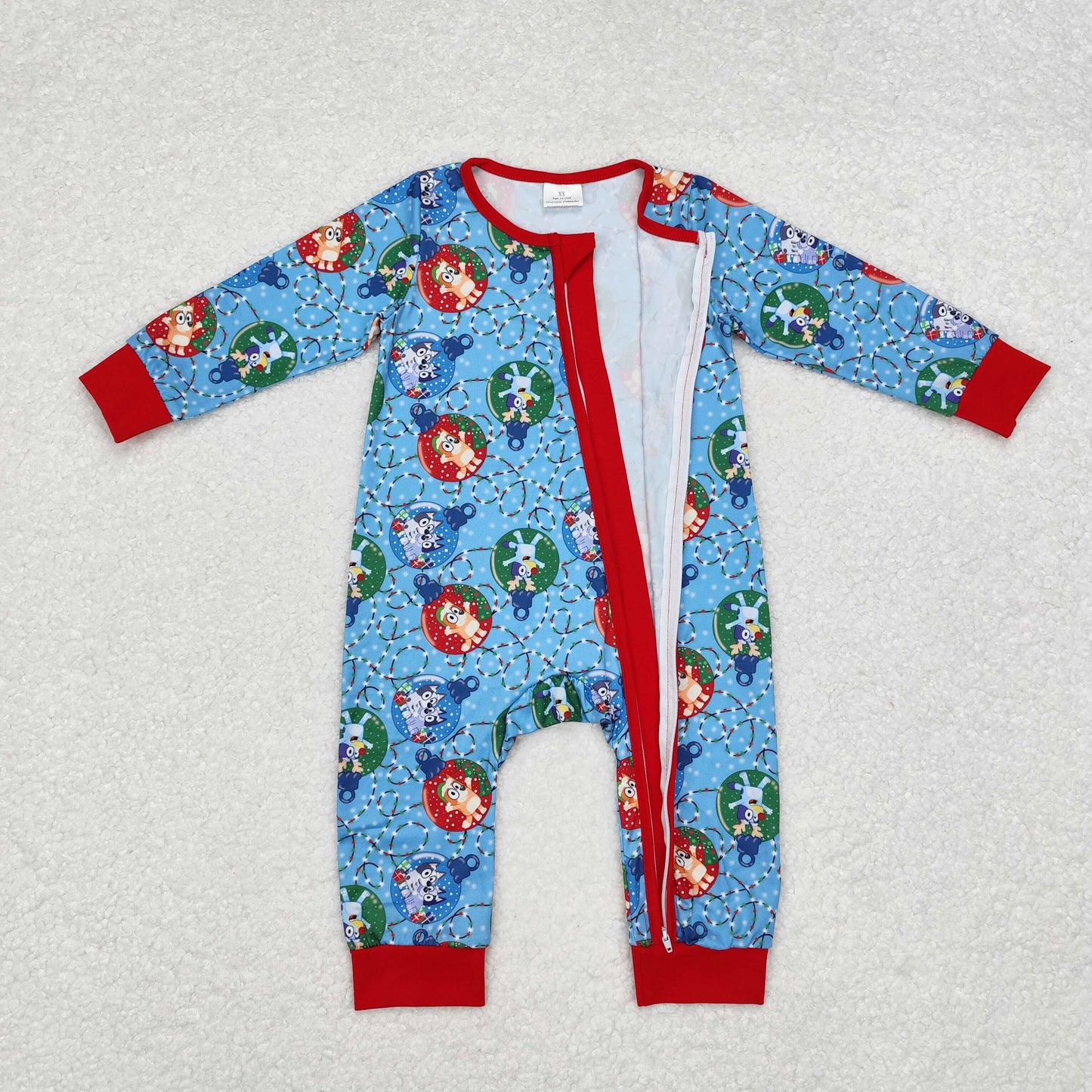 LR1315 Cartoon Dog Christmas Lights Print Baby Boys Sleeper Zipper Romper