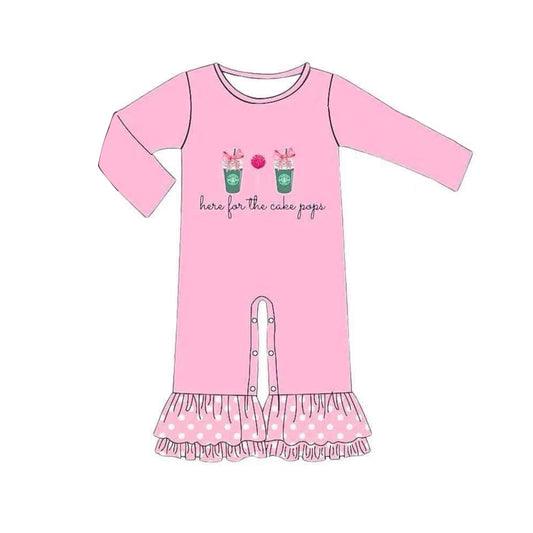 (Pre-order)LR1324  Bow Cake Coffee Pink Print Baby Girls Romper