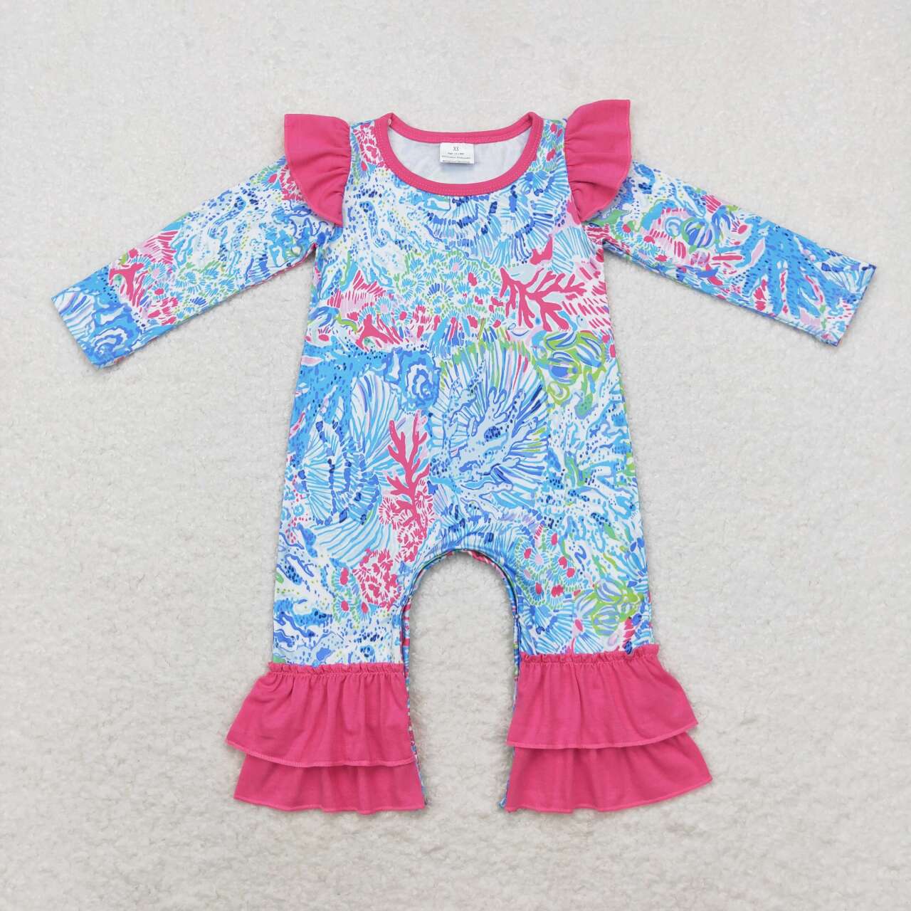 LR1327 Seaweek Print Baby Girls Fall Romper