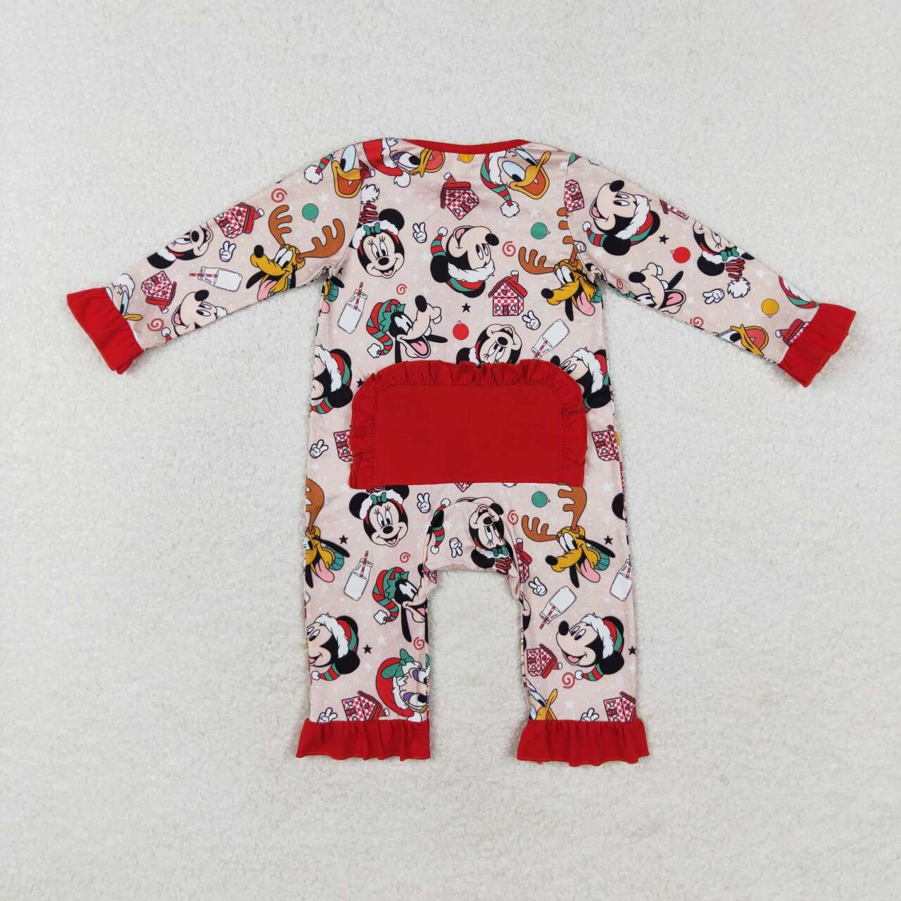 LR1334 Cartoon Mouse Print Baby Girls Christmas Sleeper Zipper Romper