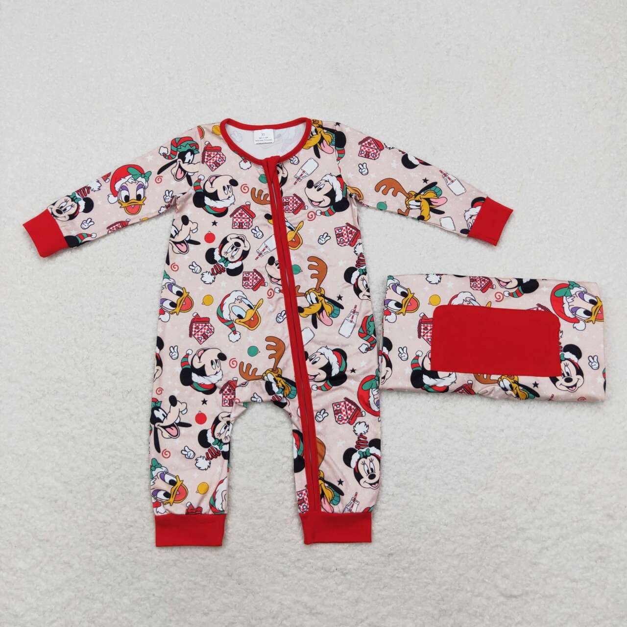 LR1335 Cartoon Mouse Print Baby Boys Christmas Sleeper Zipper Romper