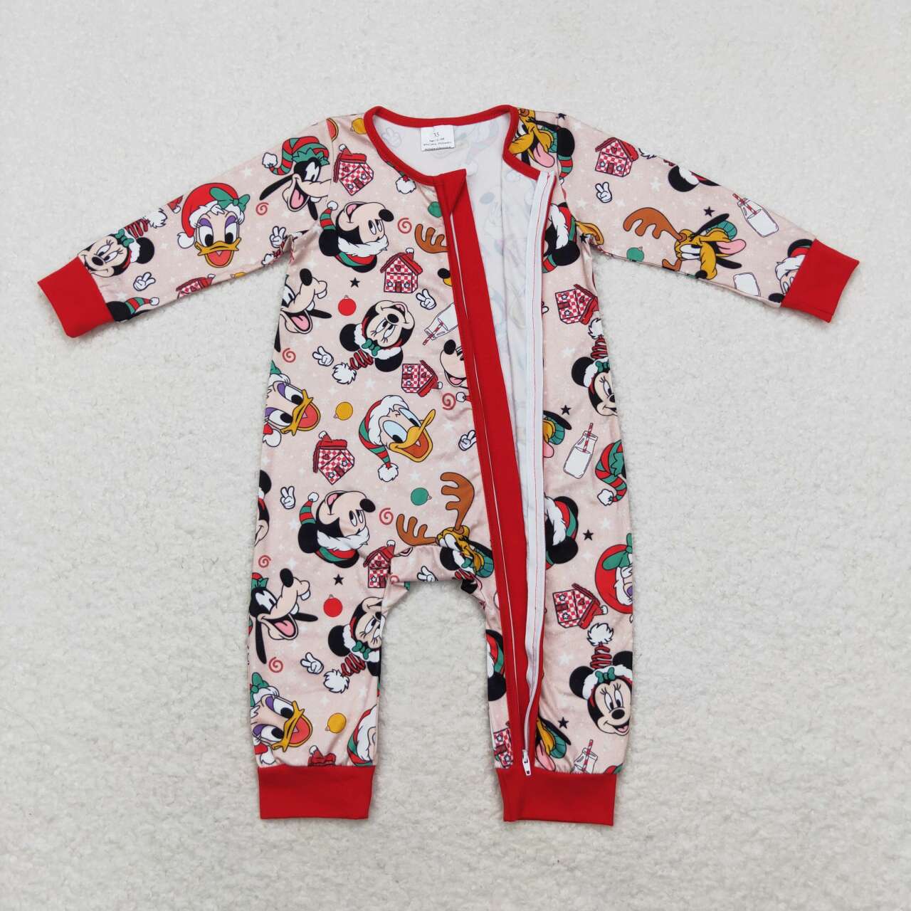 LR1335 Cartoon Mouse Print Baby Boys Christmas Sleeper Zipper Romper