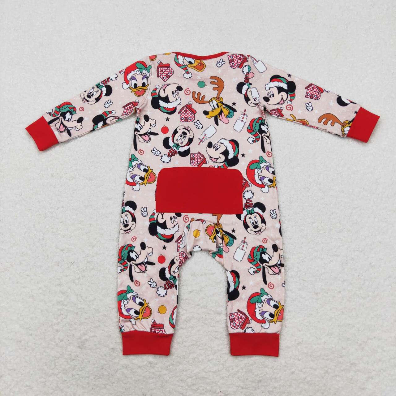 LR1335 Cartoon Mouse Print Baby Boys Christmas Sleeper Zipper Romper