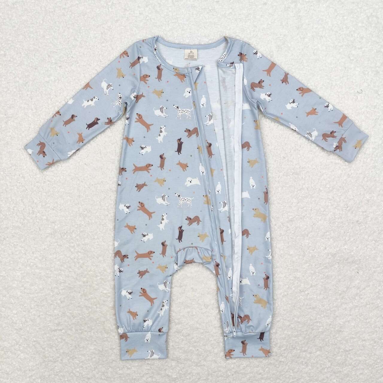 LR1351 Dog Gray Print Baby Boys Fall Bamboo Sleeper Zipper Romper