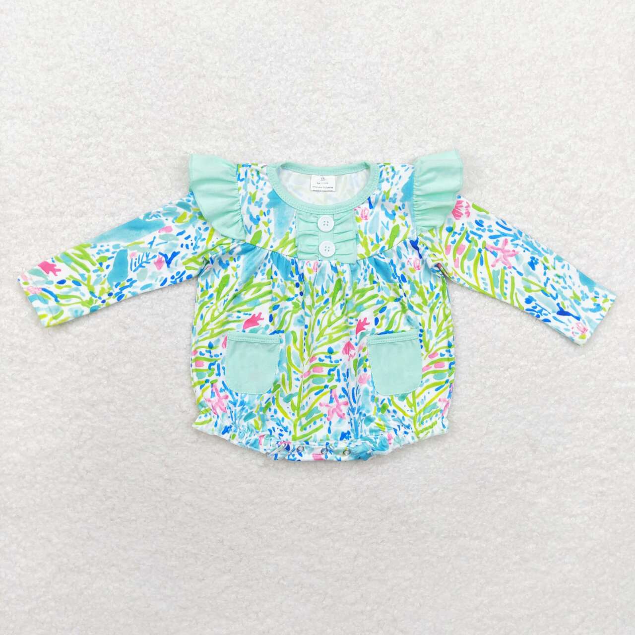 LR1353 Seaweed Print Baby Girls Fall Romper