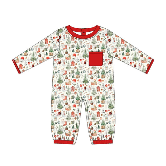 (Pre-order)LR1362 Small Town Print Baby Boys Christmas Romper