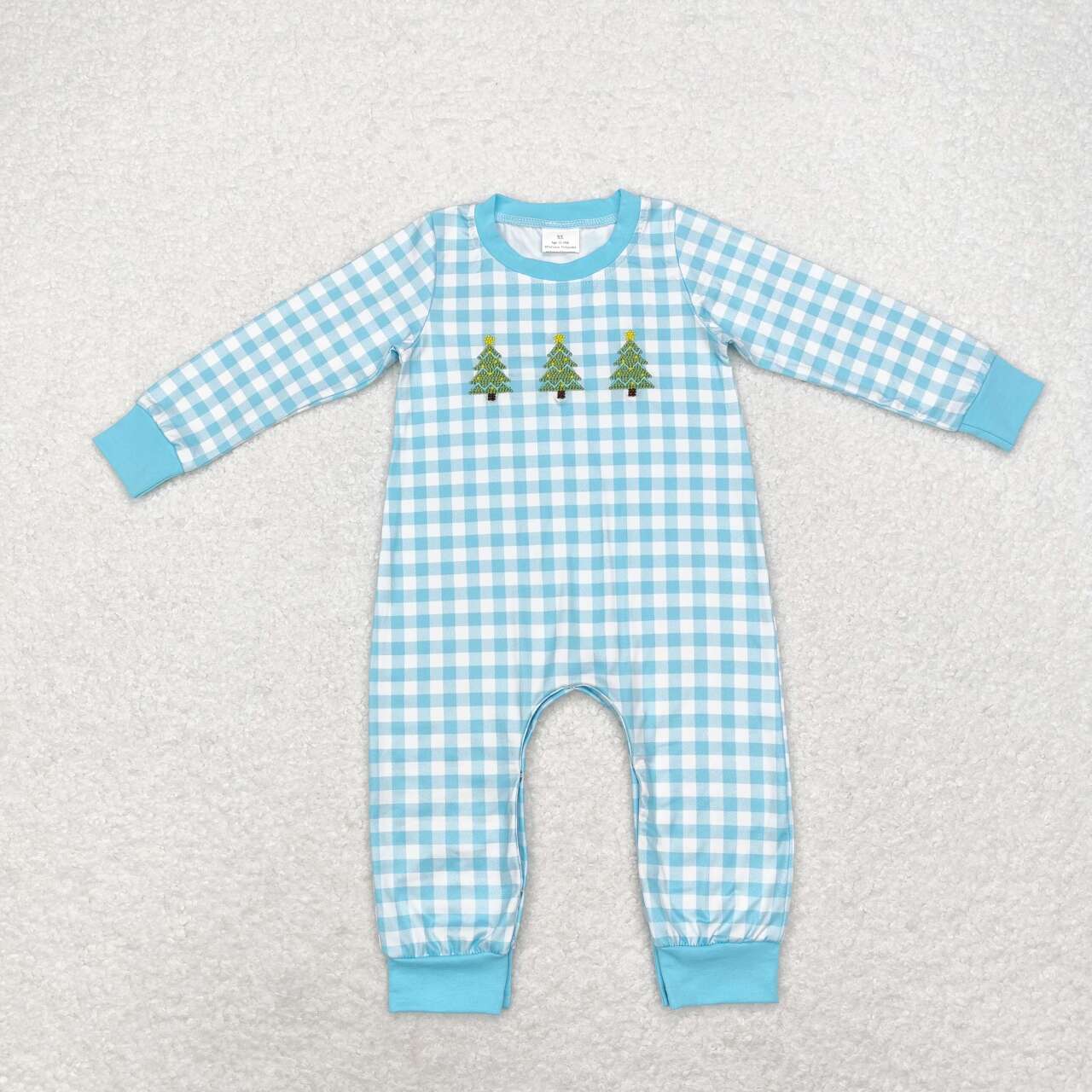 LR1366 Tree Embroidery Plaid Print Baby Boys Christmas Romper