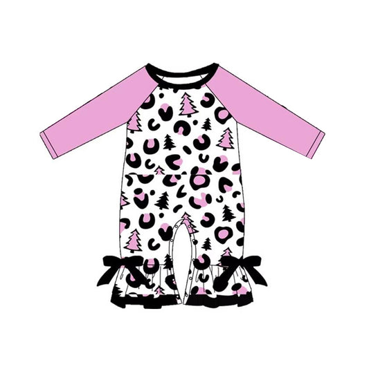 (Pre-order)LR1370 Pink Leopard Print Baby Girls Christmas Romper