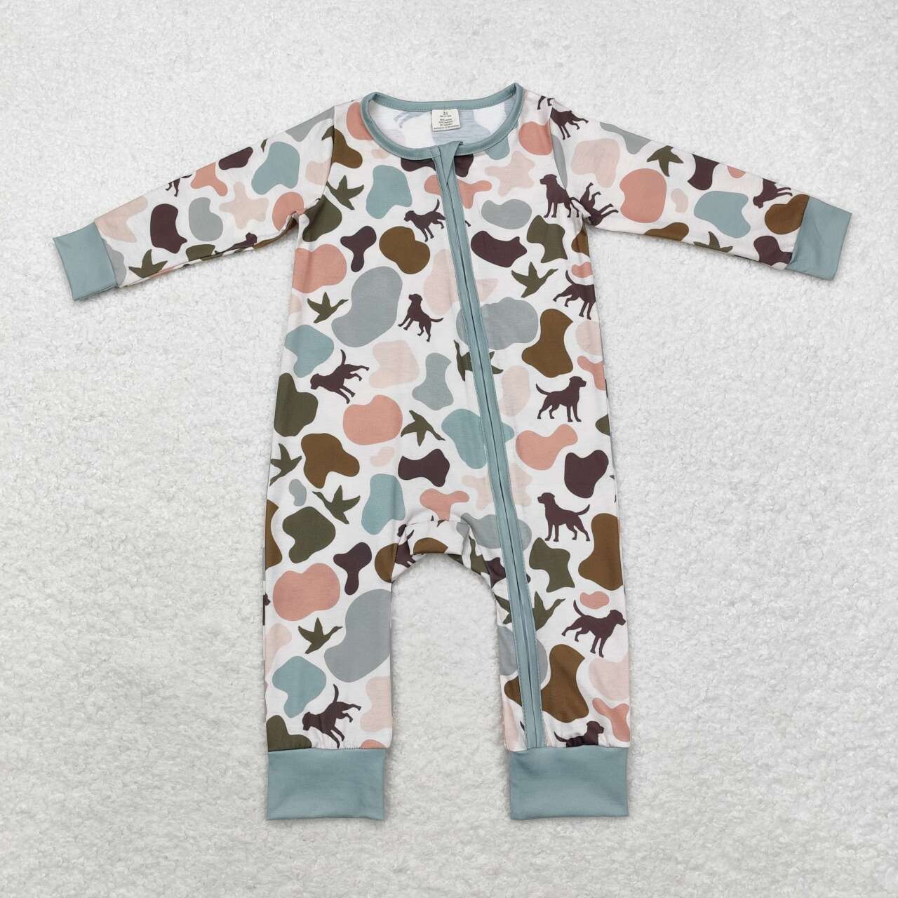 LR1387  Camo Dog Duck Hunting Print Baby Boys Fall Bamboo Sleeper Zipper Romper