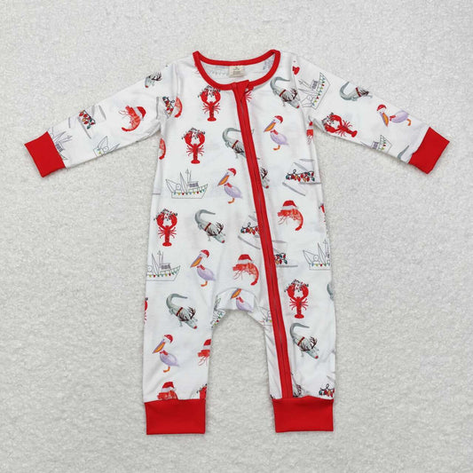 LR1399  Animals Lights Print Baby Boys Christmas Bamboo Sleeper Zipper Romper