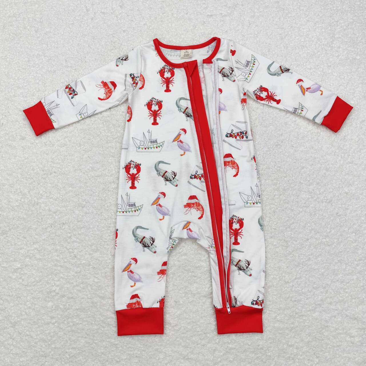 LR1399  Animals Lights Print Baby Boys Christmas Bamboo Sleeper Zipper Romper