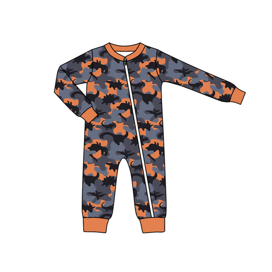 (Pre-order)LR1407 Camo Dino Print Baby Boys Fall Sleeper Zipper Romper