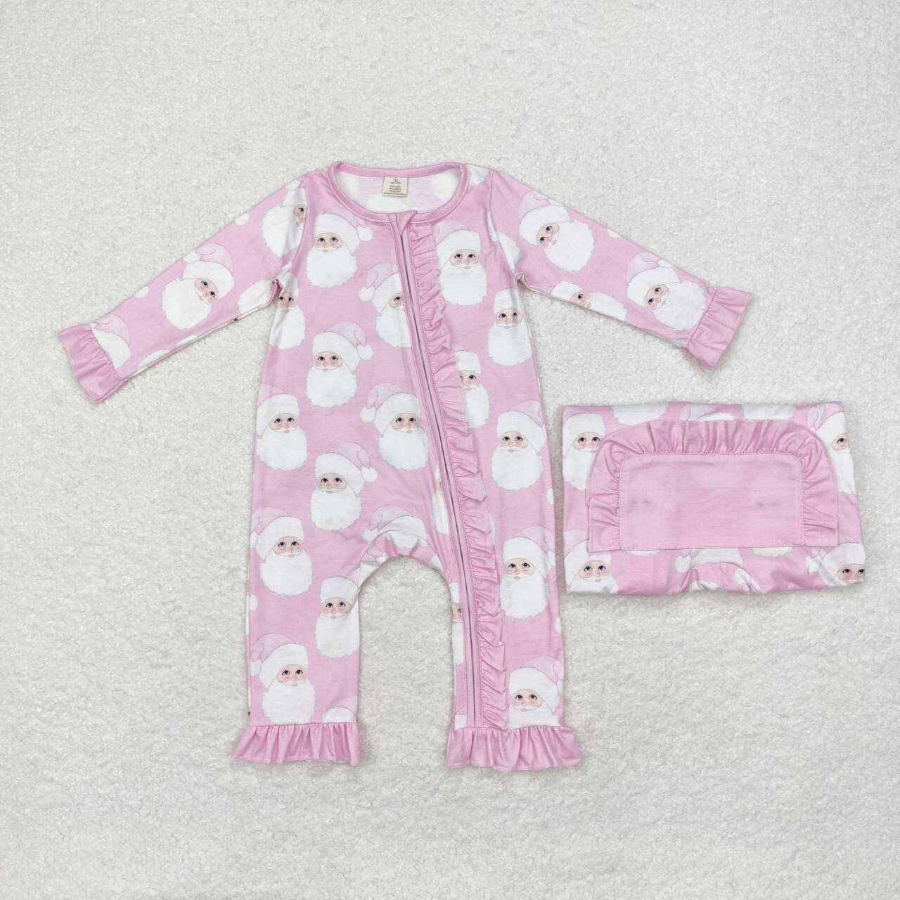 LR1414 Santa Pink Print Baby Girls Christmas Bamboo Sleeper Zipper Romper