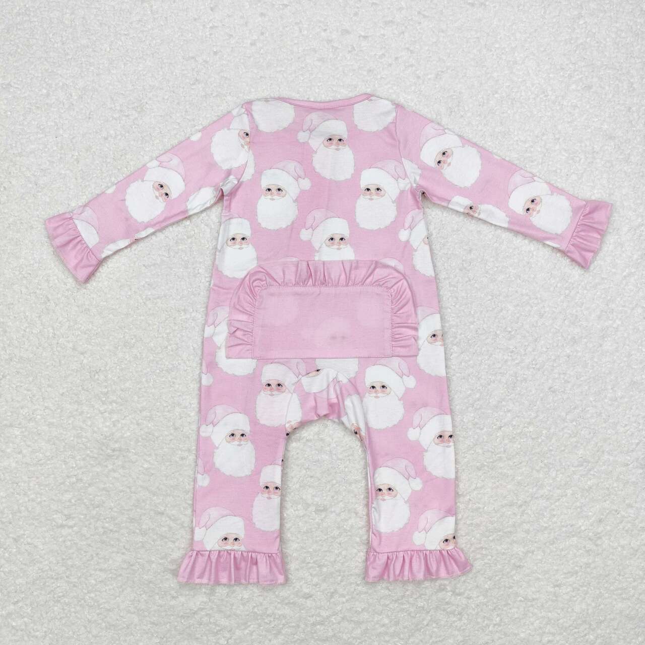 LR1414 Santa Pink Print Baby Girls Christmas Bamboo Sleeper Zipper Romper