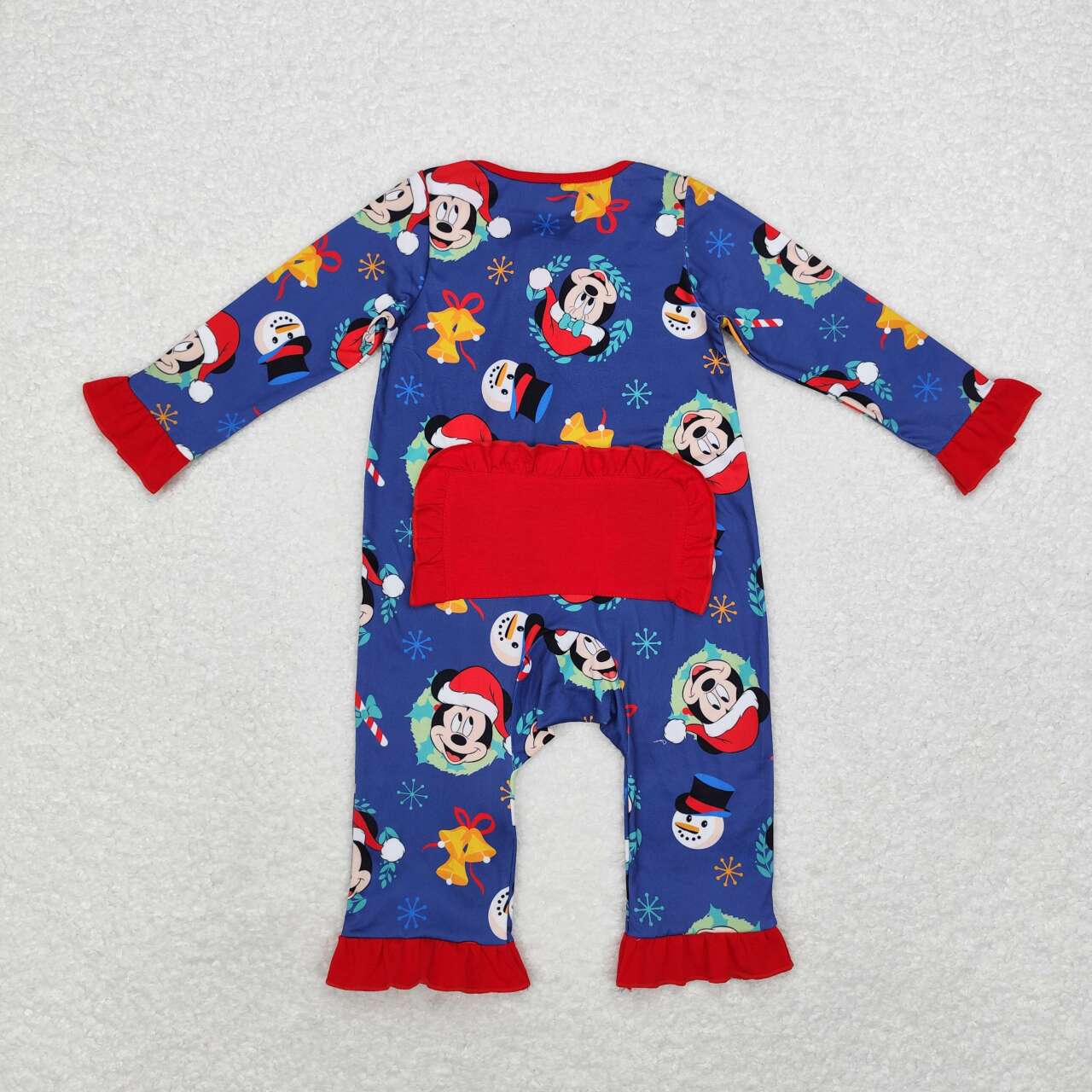 LR1416 Cartoon Mouse Print Baby Girls Christmas Sleeper Zipper Romper