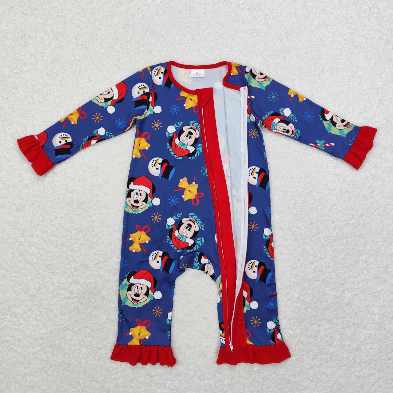 LR1416 Cartoon Mouse Print Baby Girls Christmas Sleeper Zipper Romper