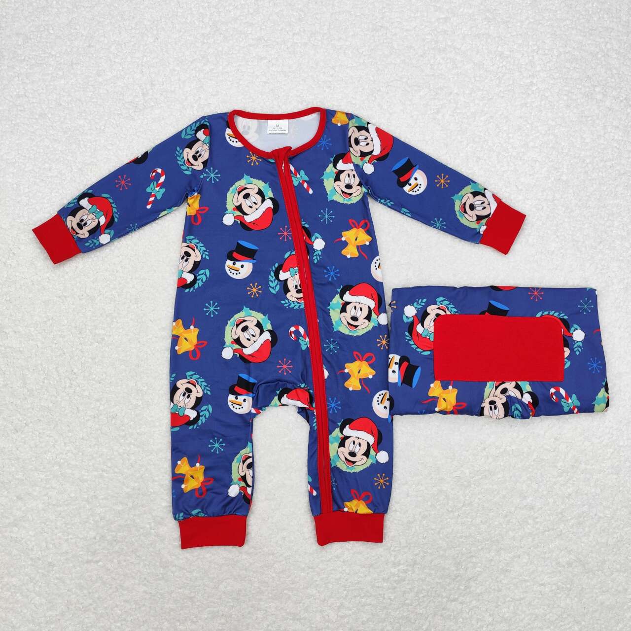 LR1417 Cartoon Mouse Print Baby Boys Christmas Sleeper Zipper Romper