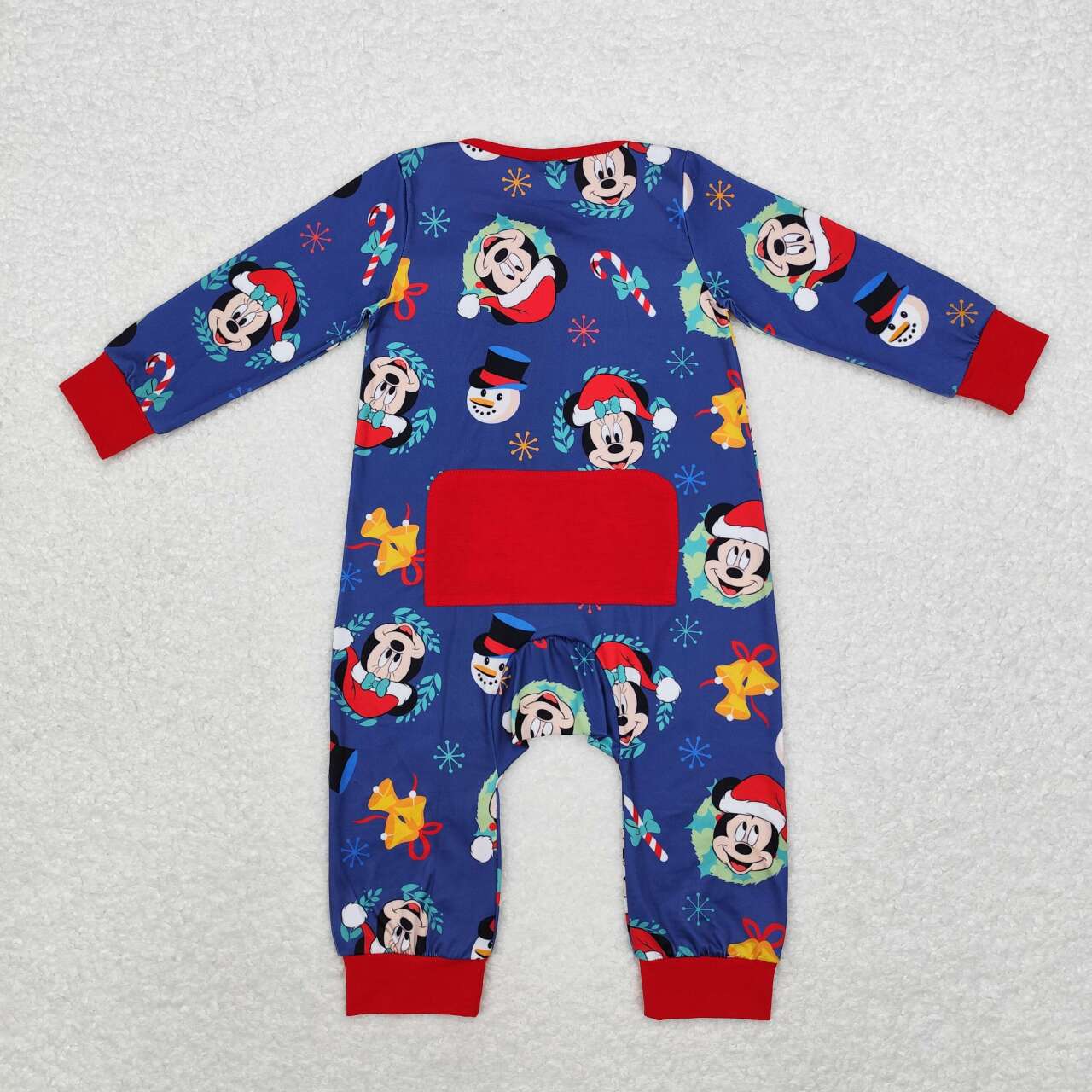 LR1417 Cartoon Mouse Print Baby Boys Christmas Sleeper Zipper Romper