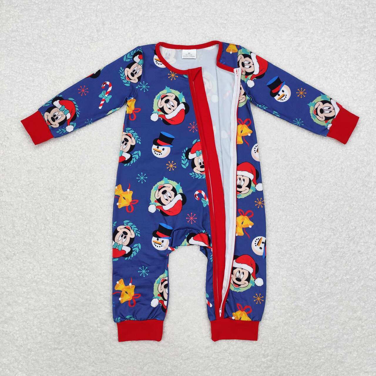 LR1417 Cartoon Mouse Print Baby Boys Christmas Sleeper Zipper Romper