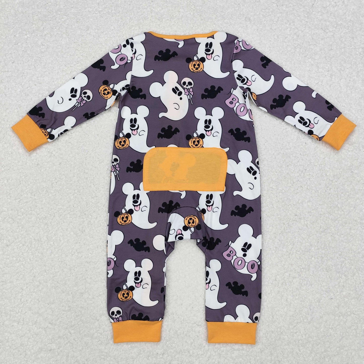 LR1425 Cartoon Mouse Ghost BOO Print Baby Boys Halloween Sleeper Zipper Romper