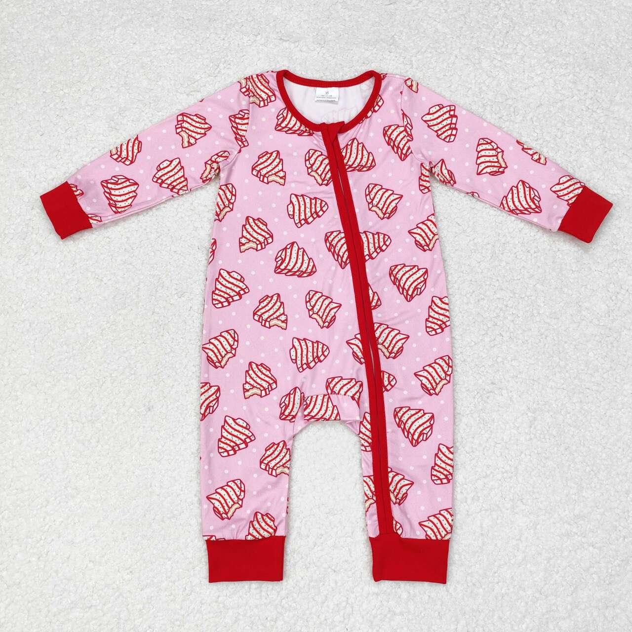 LR1428 Christmas Little Debbie Cakes Pink Print Baby Girls Sleeper Zipper Romper