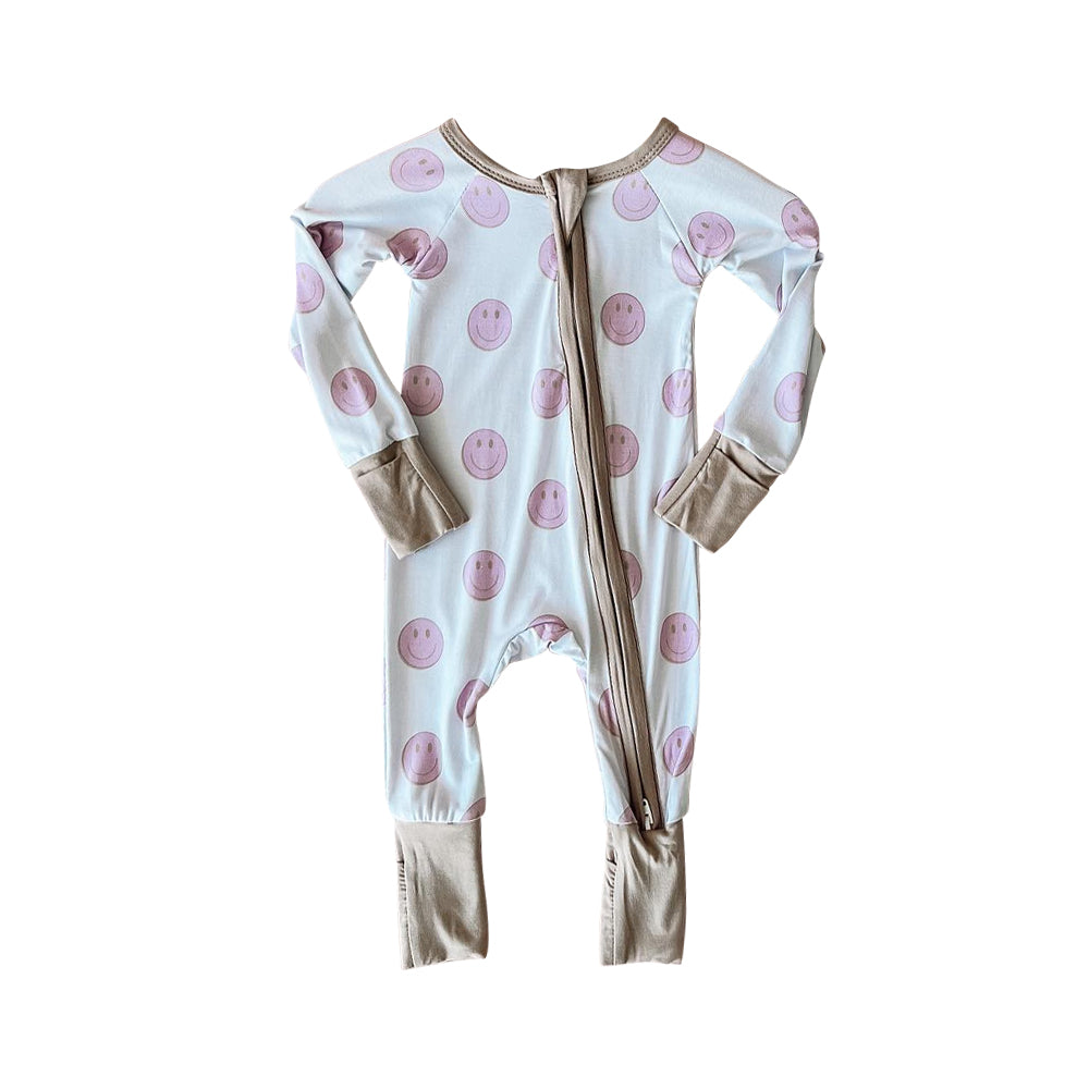 (Pre-order)LR1433 Smiling Face Print Baby Girls Fall Sleeper Zipper Romper