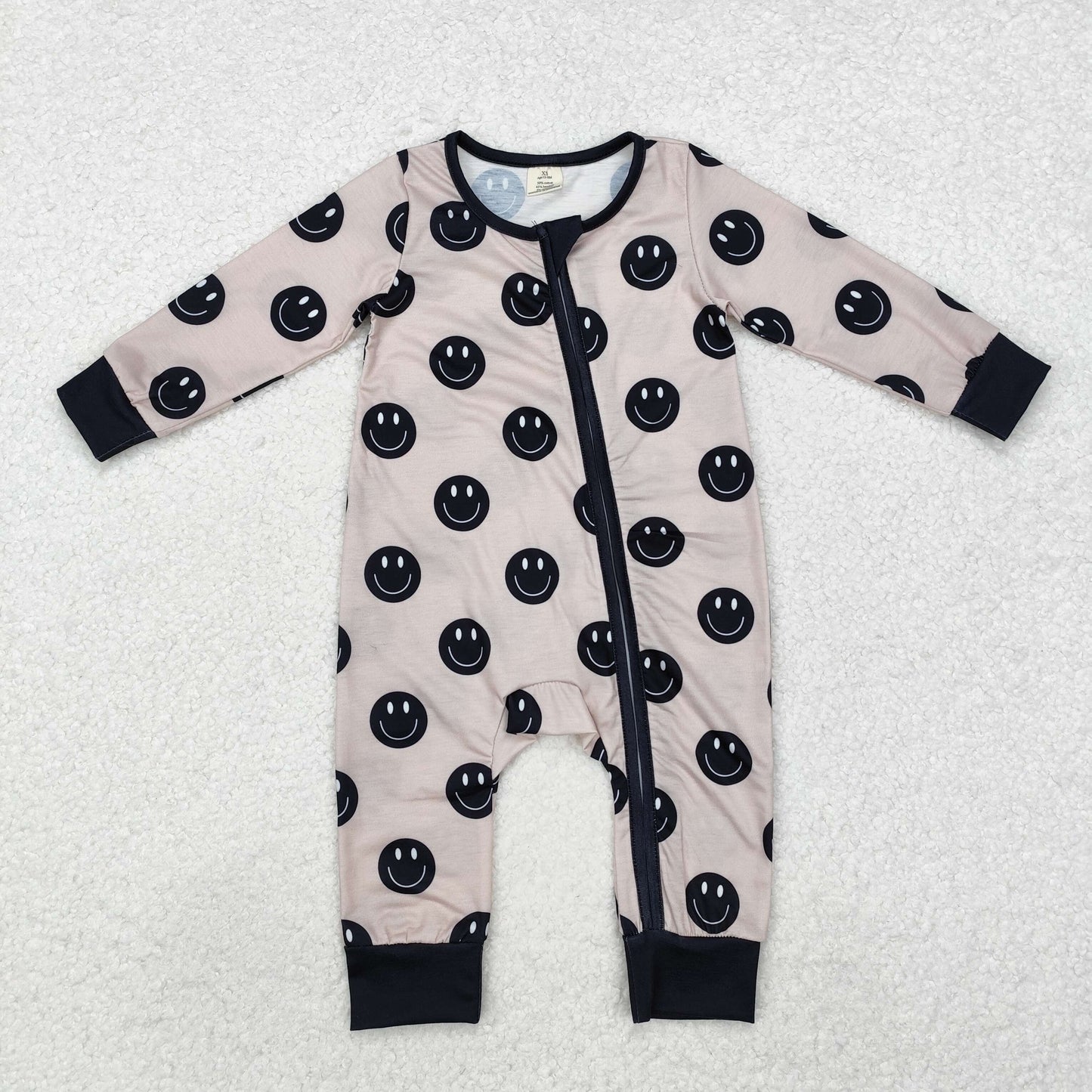 LR1434 Smiling Face Print Baby Boys Fall Bamboo Sleeper Zipper Romper