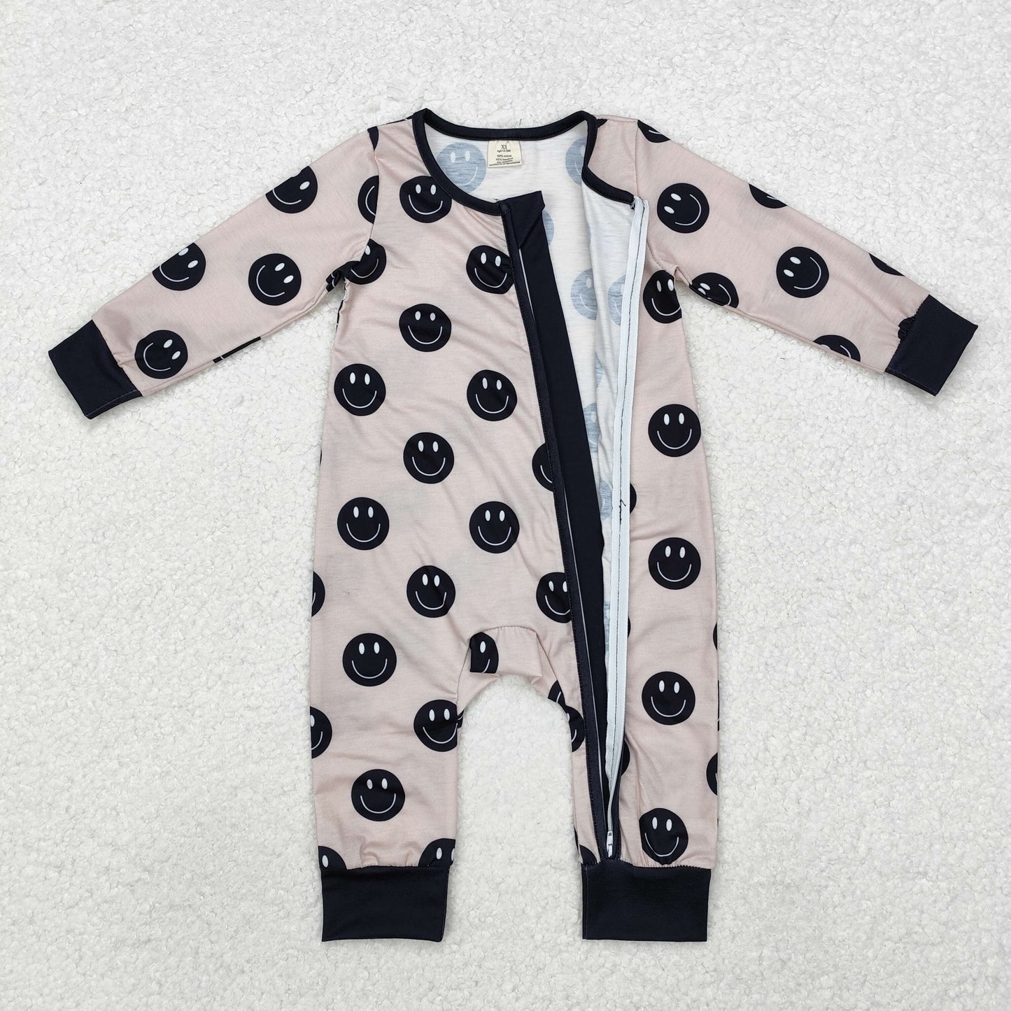 LR1434 Smiling Face Print Baby Boys Fall Bamboo Sleeper Zipper Romper