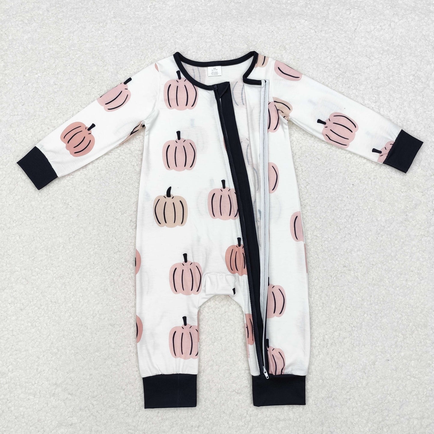 LR1437 Pumpkin Print Baby Boys Fall Bamboo Sleeper Zipper Romper