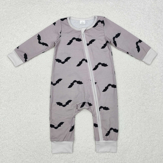 LR1438 Bat Grey Print Baby Bamboo Fall Sleeper Zipper Romper