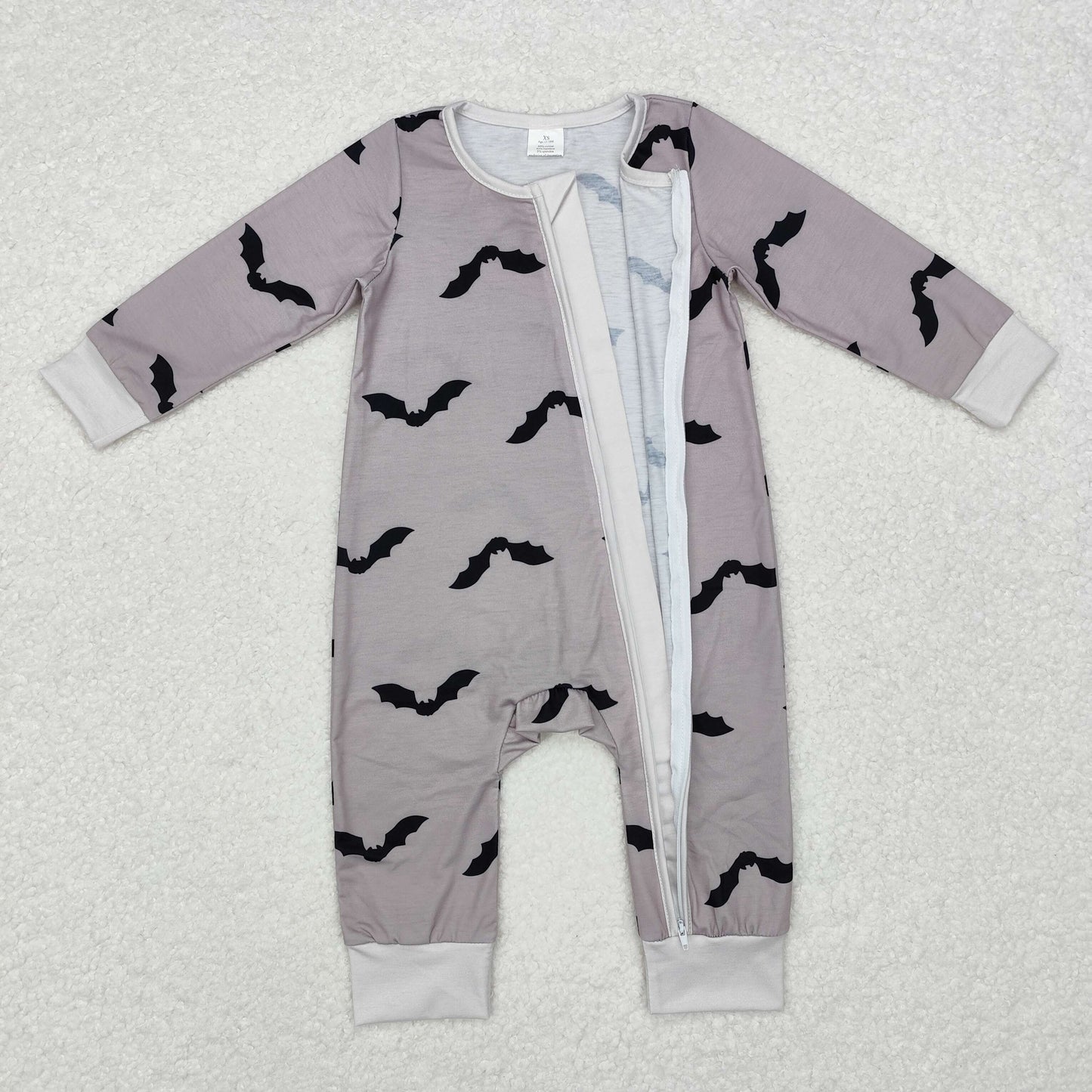 LR1438 Bat Grey Print Baby Bamboo Fall Sleeper Zipper Romper