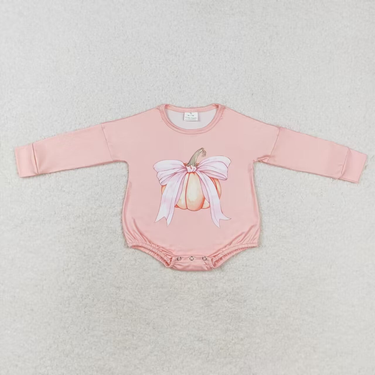 LR1444 Pumpkin Bow Pink Print Baby Girls Fall Romper