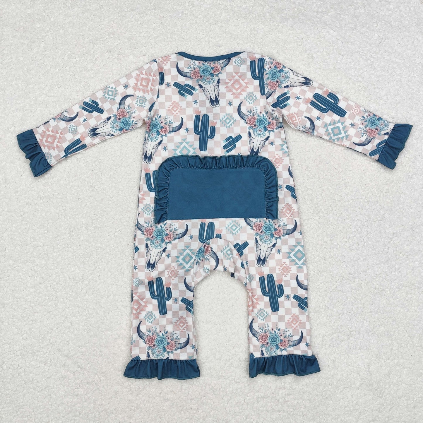 LR1446 Cow Skull Flowers Aztec Print Baby Girls Fall Bamboo Sleeper Zipper Romper