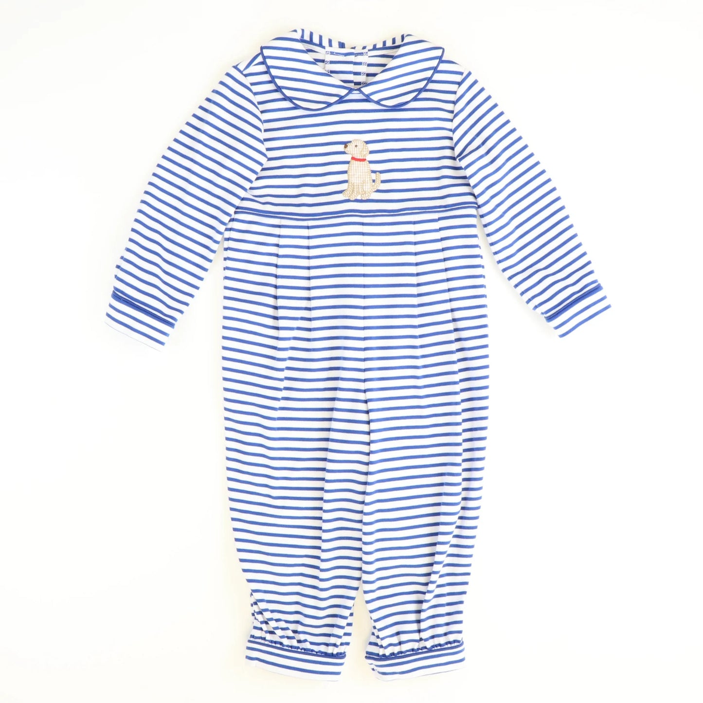 (Pre-order)LR1447 Dog Blue Stripes Print Baby Boys Fall Romper