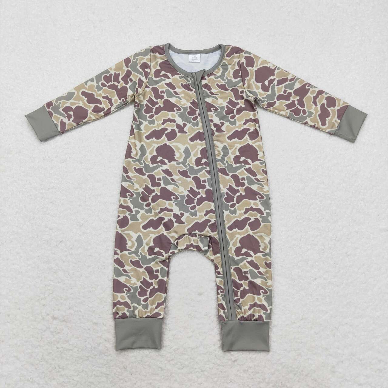 LR1451 Camo Print Baby Fall Bamboo Sleeper Zipper Romper