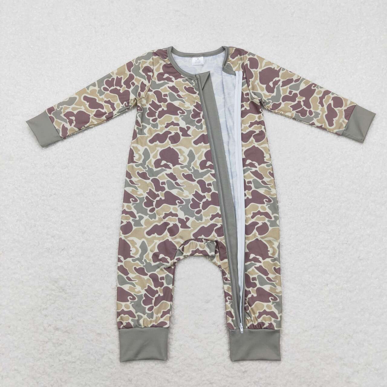 LR1451 Camo Print Baby Fall Bamboo Sleeper Zipper Romper