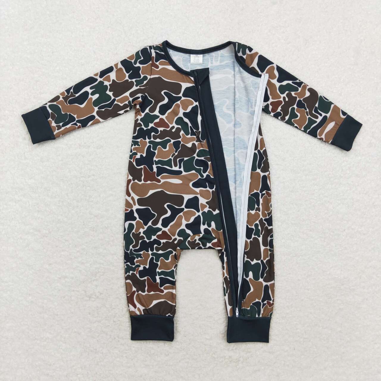 LR1453 Brown Camo Print Baby Fall Bamboo Sleeper Zipper Romper