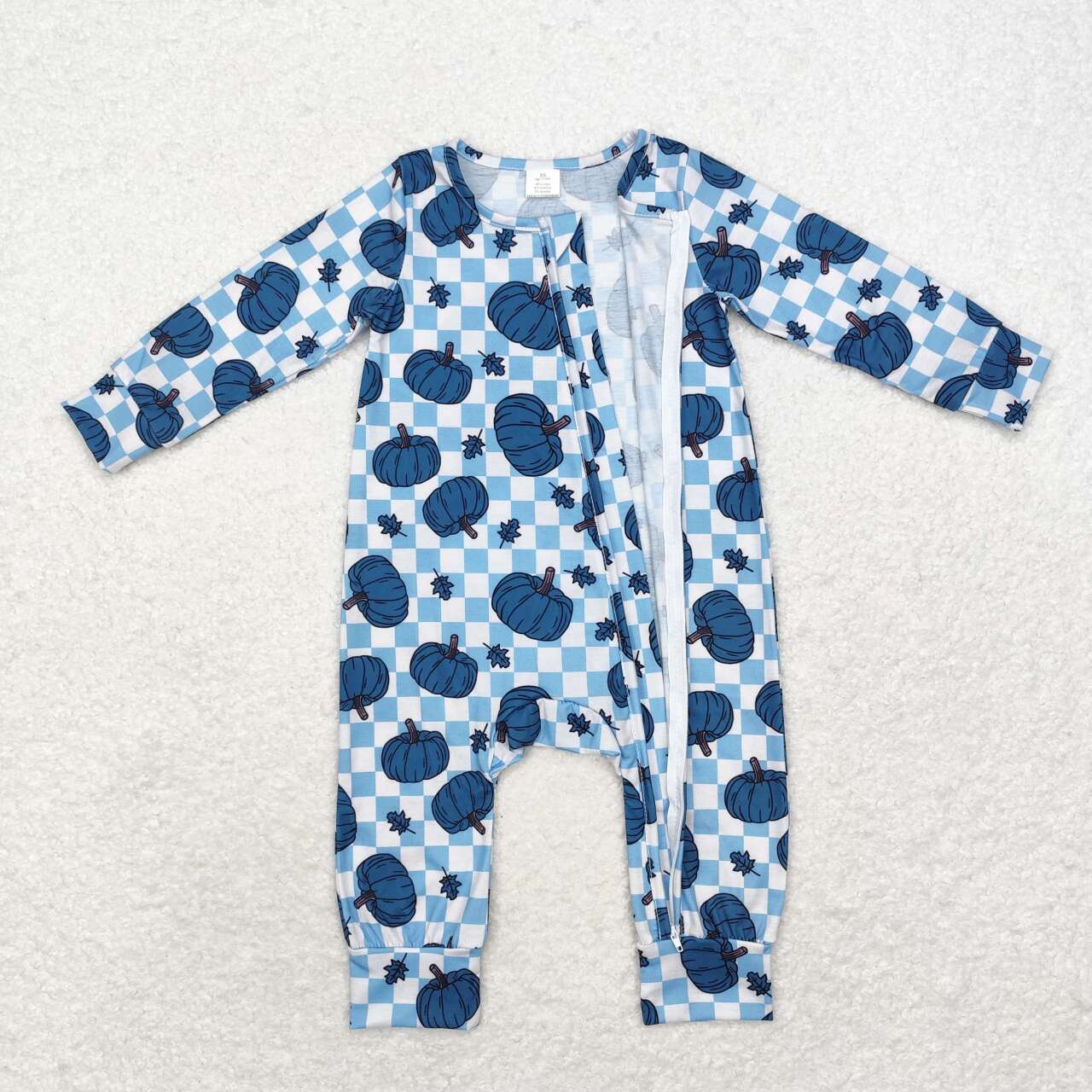 LR1457 Pumpkin Plaid Print Baby Boys Fall Bamboo Sleeper Zipper Romper