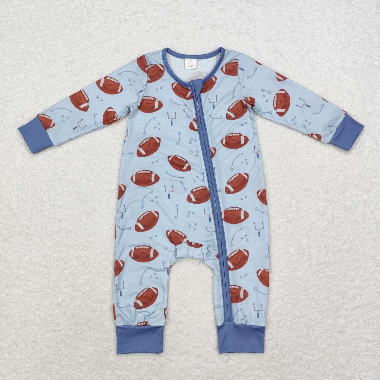 LR1463 Football Print Baby Boys Fall Bamboo Sleeper Zipper Romper