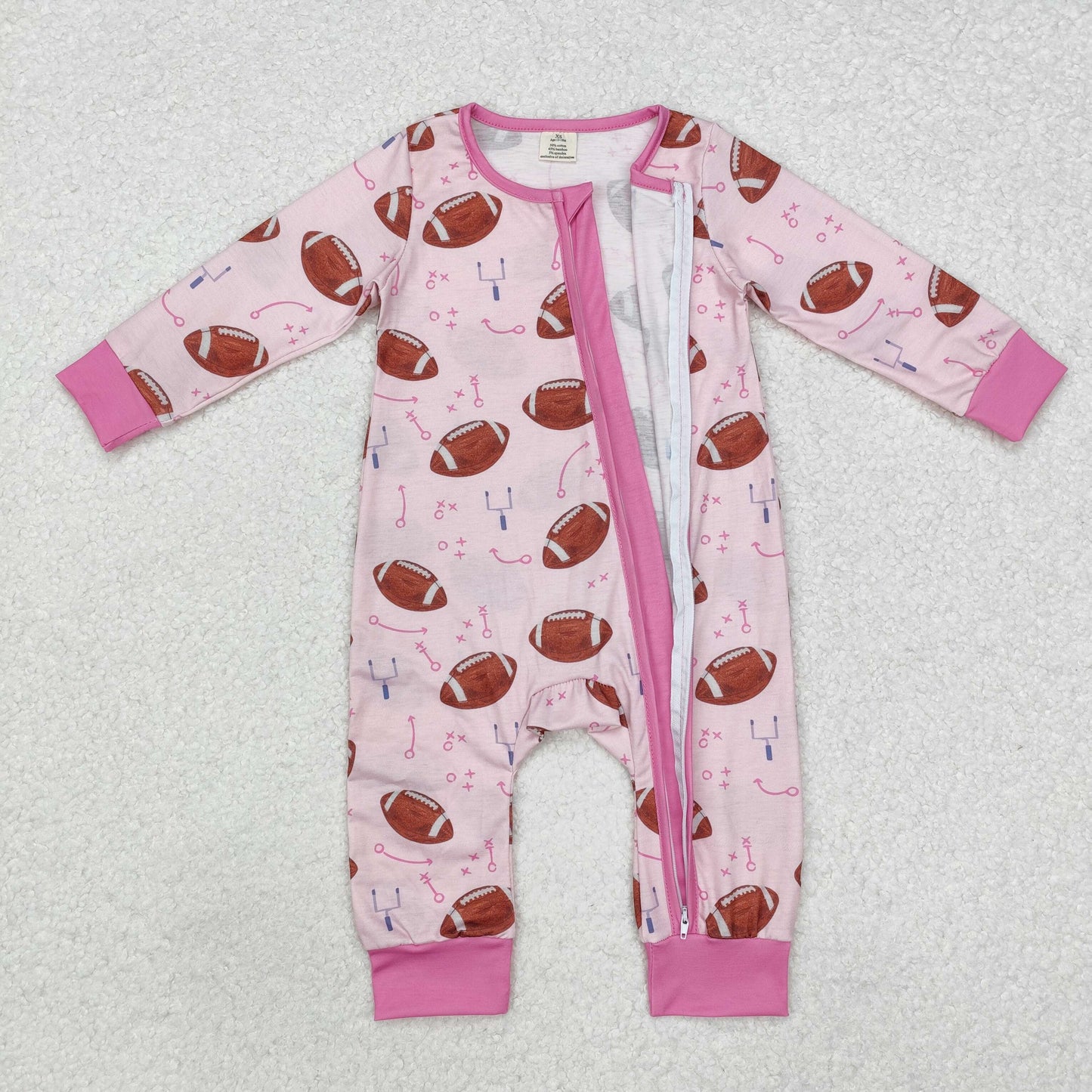 Football Print Baby Fall Bamboo Sleeper Zipper Romper Sibling Wear