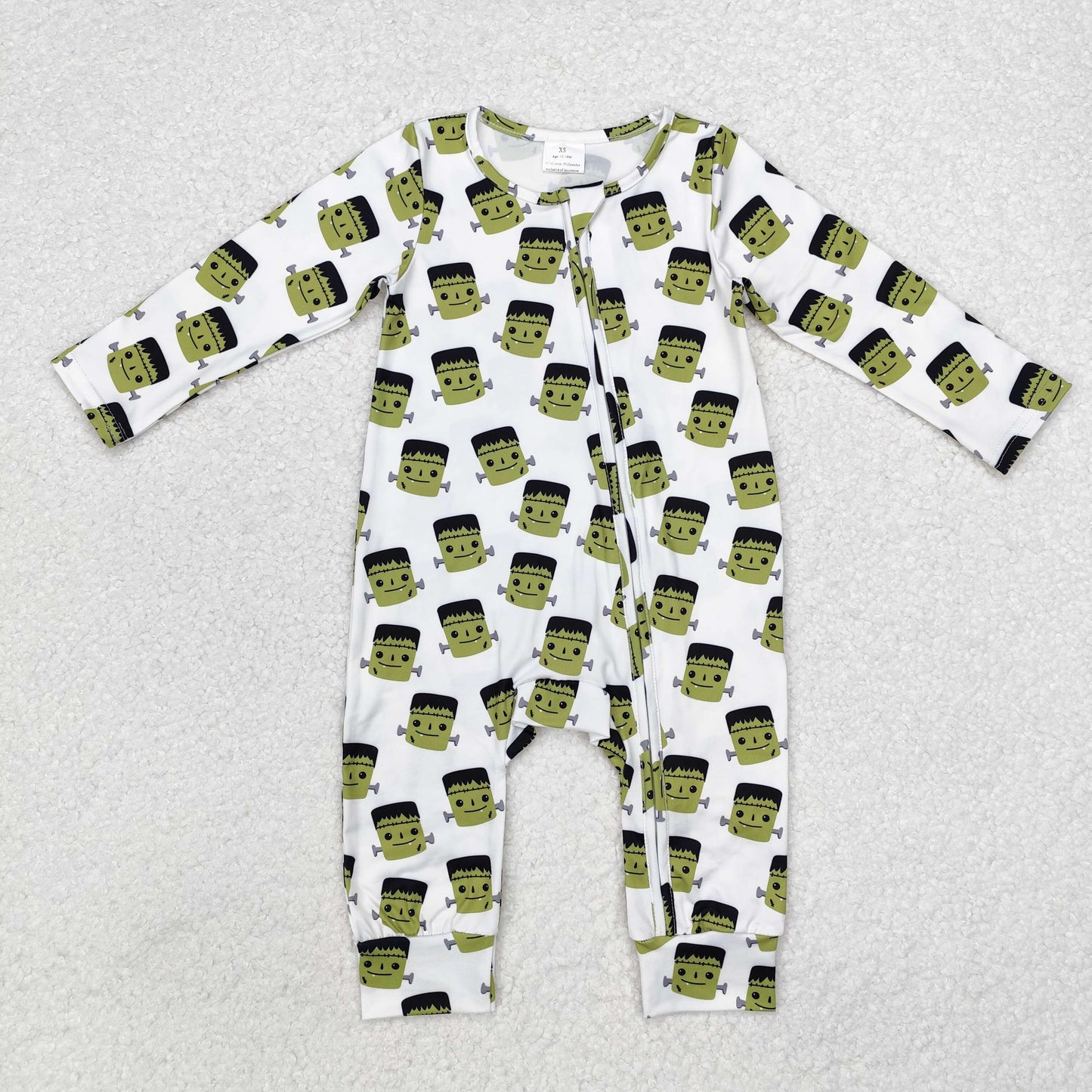 LR1471 Cartoon Monster Print Baby Boys Halloween Sleeper Zipper Romper