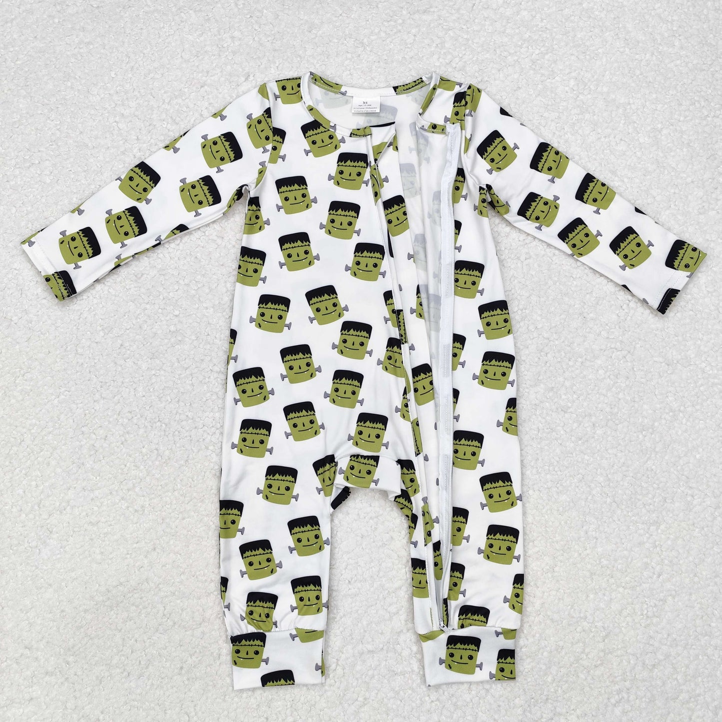 LR1471 Cartoon Monster Print Baby Boys Halloween Sleeper Zipper Romper