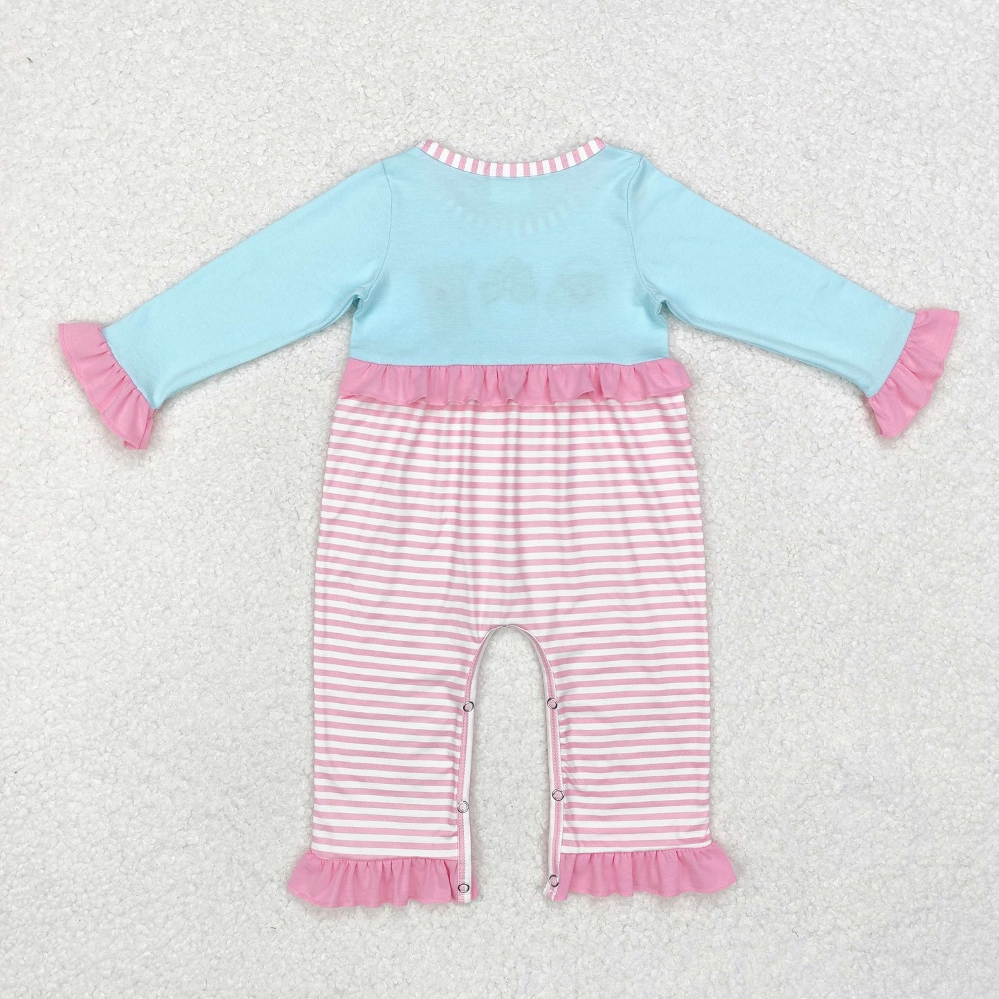 LR1476 Santa Deer Embroidery Stripes Print Baby Girls Christmas Romper