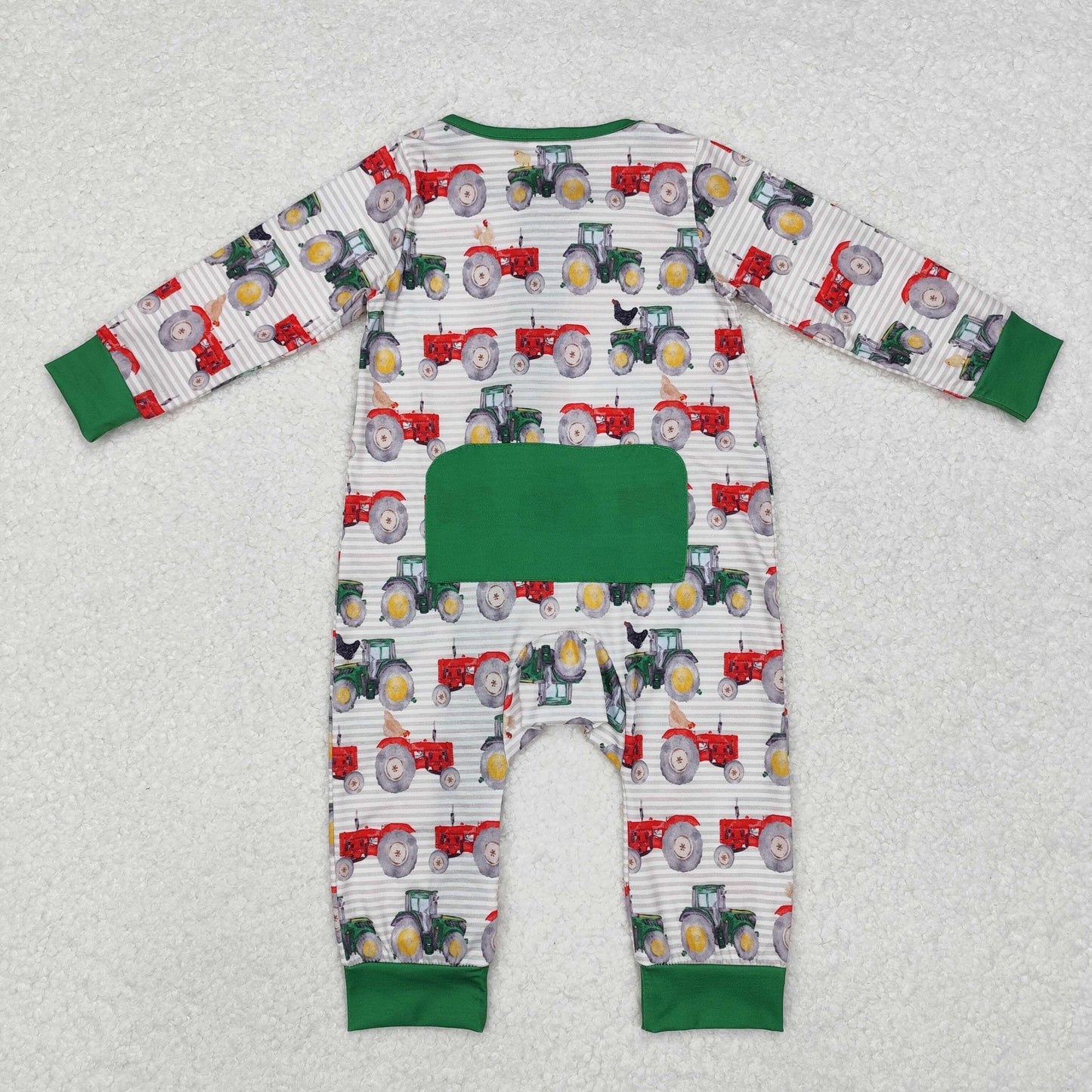 LR1480 Tractors Print Baby Boys Fall Bamboo Sleeper Zipper Romper