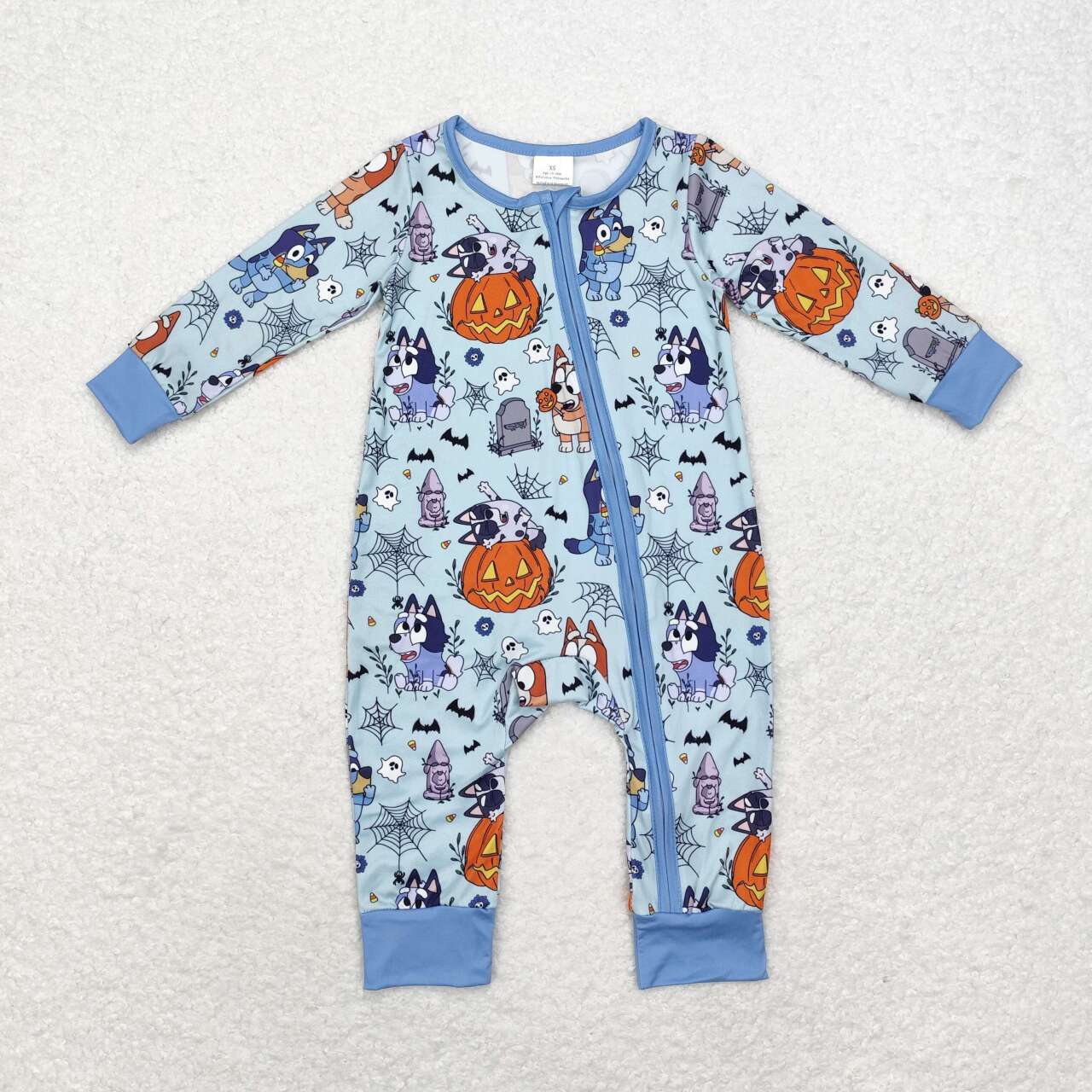 LR1482 Cartoon Dog Pumpkin Print Baby Boys Halloween Sleeper Zipper Romper