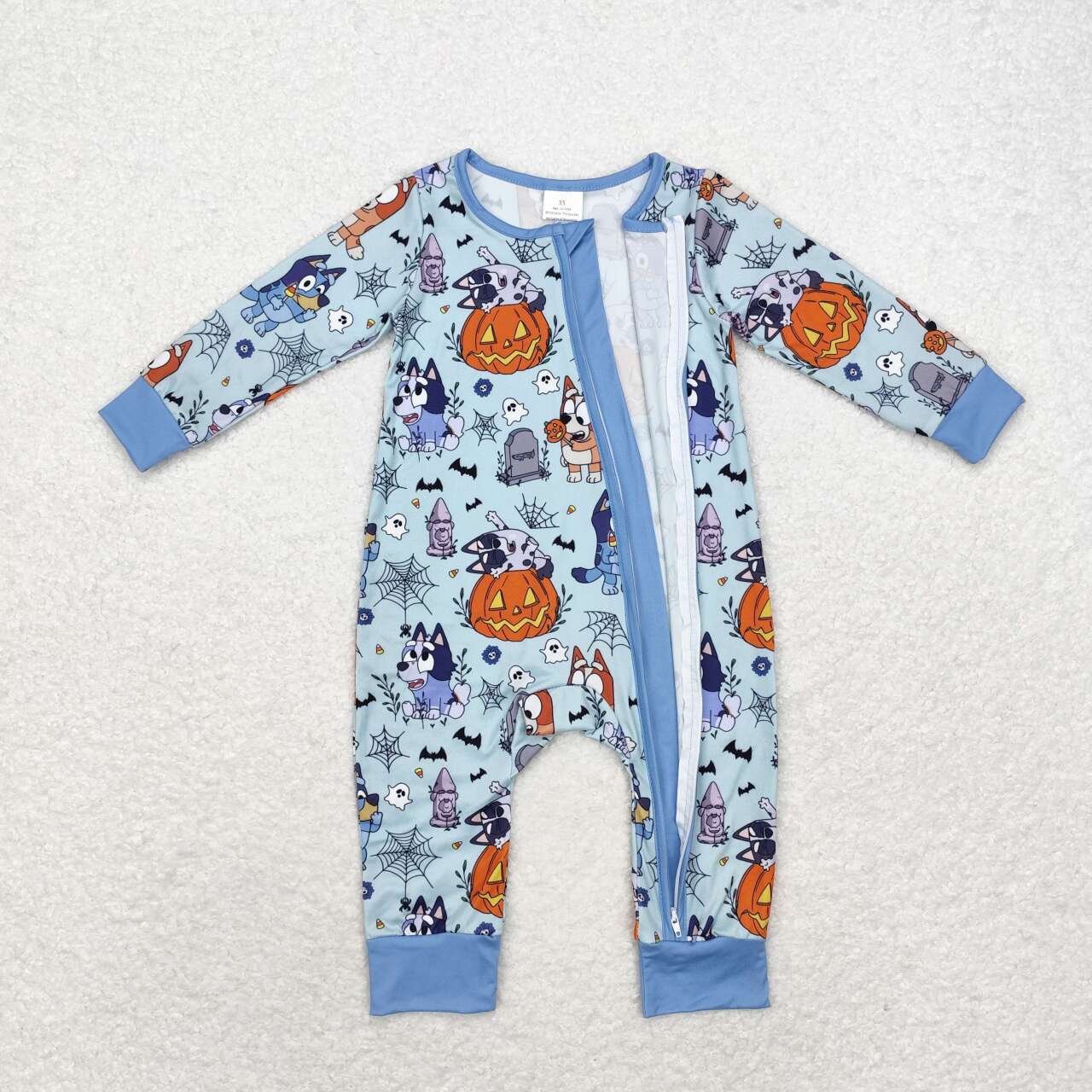 LR1482 Cartoon Dog Pumpkin Print Baby Boys Halloween Sleeper Zipper Romper