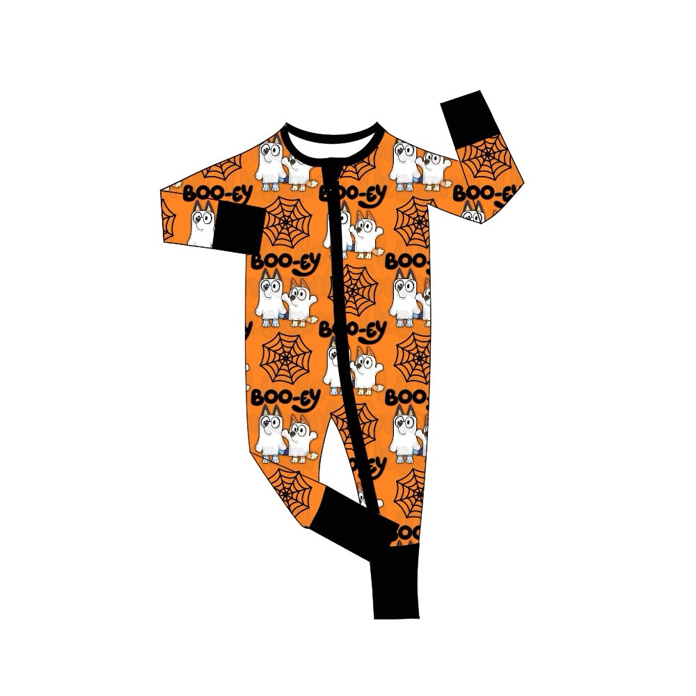 (Pre-order)LR1483 Cartoon Dog Web Print Baby Boys Halloween Sleeper Zipper Romper