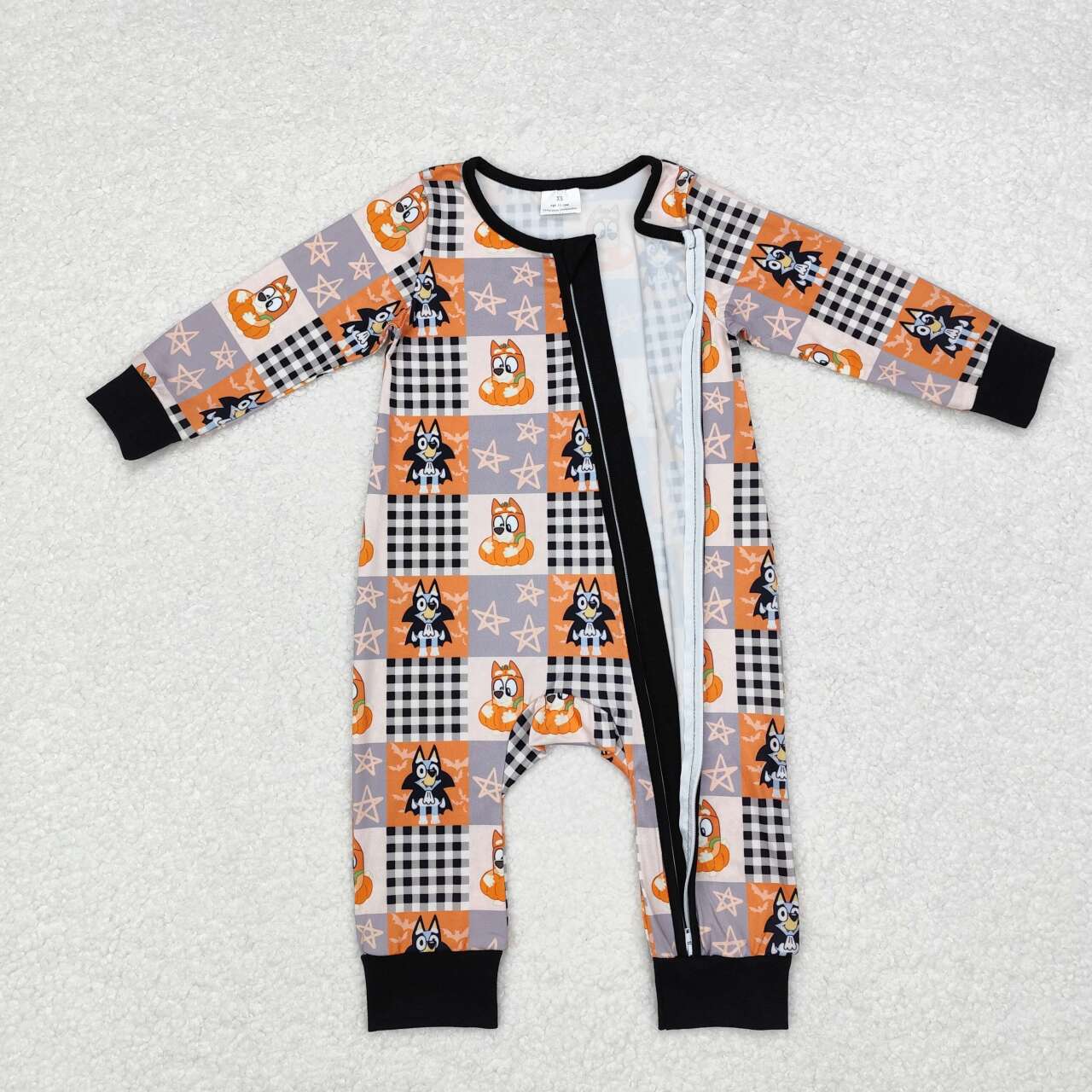 LR1484 Cartoon Dog Plaid Print Baby Boys Halloween Sleeper Zipper Romper