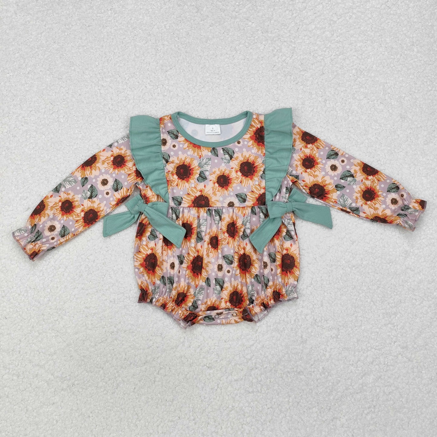 LR1492 Sunflowers Print Baby Girls Fall Romper